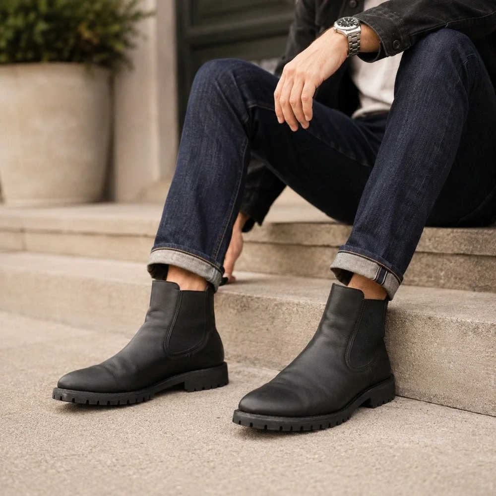 Thursday Boot Co Everyday Chelsea Boots Black Leather Vibram Lug Sole Men's 12.5